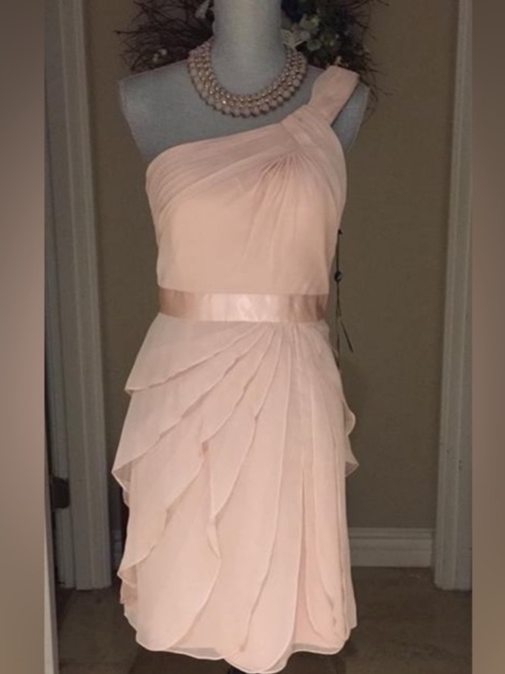 ✨ Adrianna Papell Blush One-Shoulder Cocktail Dress – NWT ✨ - Picture 2 of 6